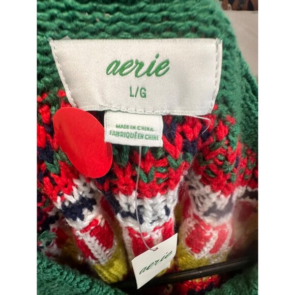 Aerie Fair Isle Knit Long Sweater Womens Large Multicolor Crew Neck Preppy Fall - Picture 7 of 13